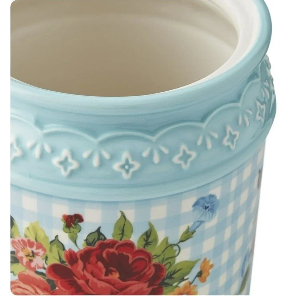 Pioneer Woman Cookie Jar Happiness Is Homemade Embossed Stoneware Floral Gingham